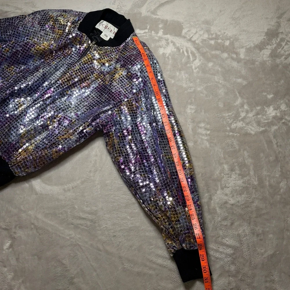 VTG 80s Golden River Sequin Bomber Jacket Womens S/M Iridescent Glam Disco Boxy